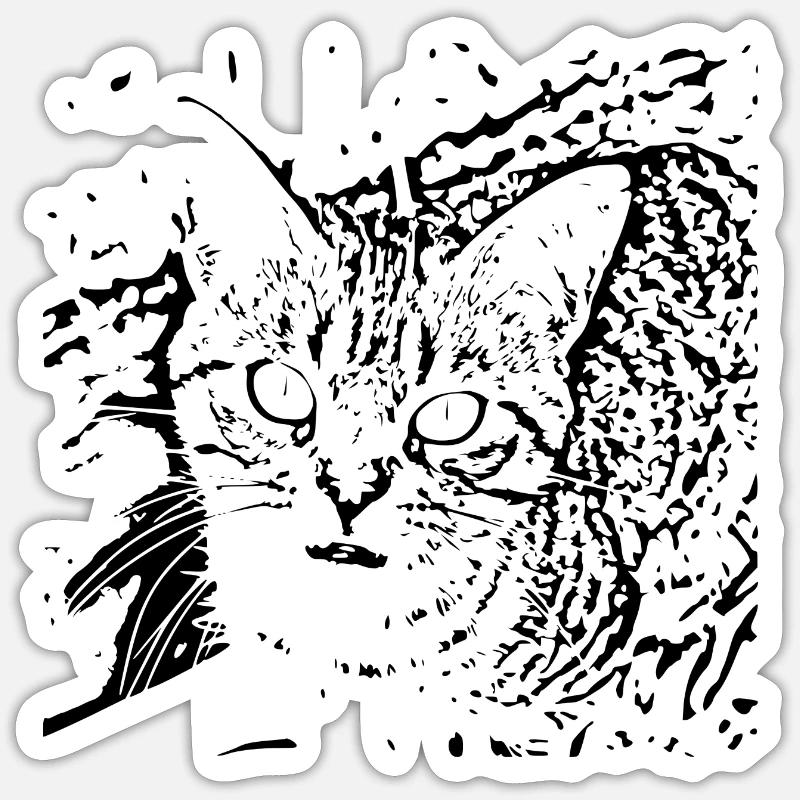 chat chaton noir mignon - Sticker taille S (10 x 10 cm) - blanc mat