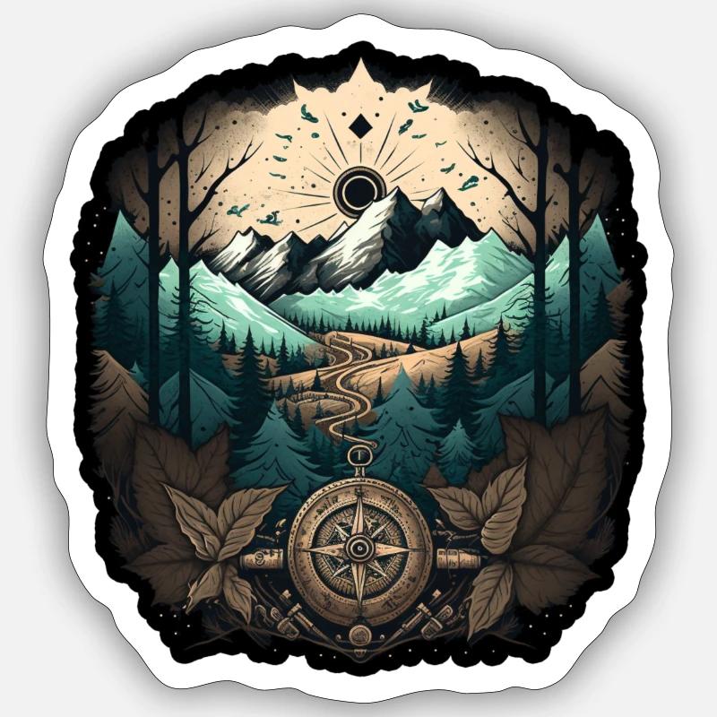 Mountains and compass 4 - Sticker size S (10 x 10 cm) - white matte