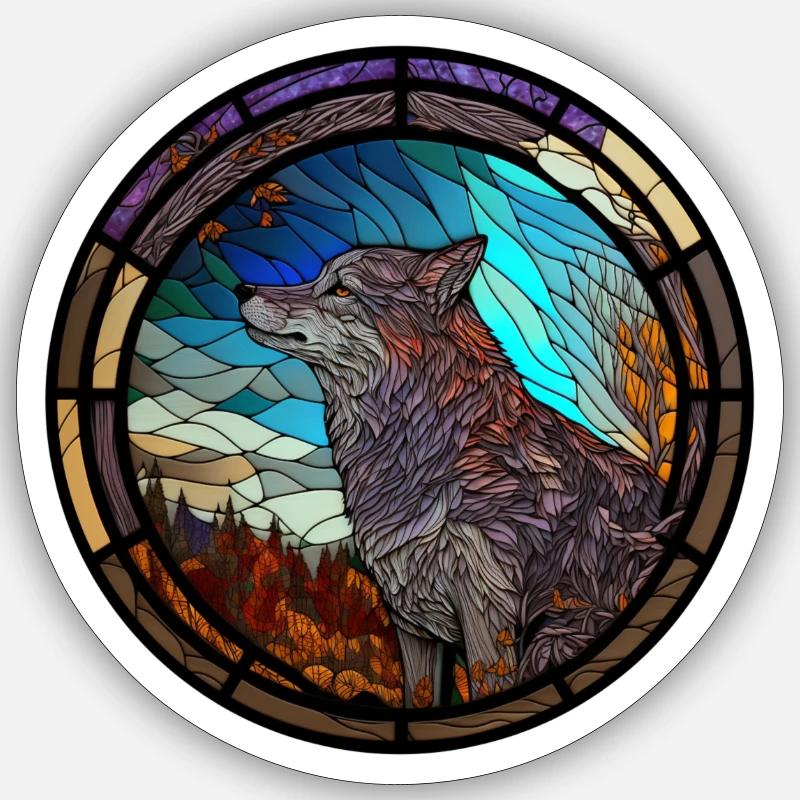 Buntglaswolf - Sticker Größe S (10 x 10 cm) - Mattweiß