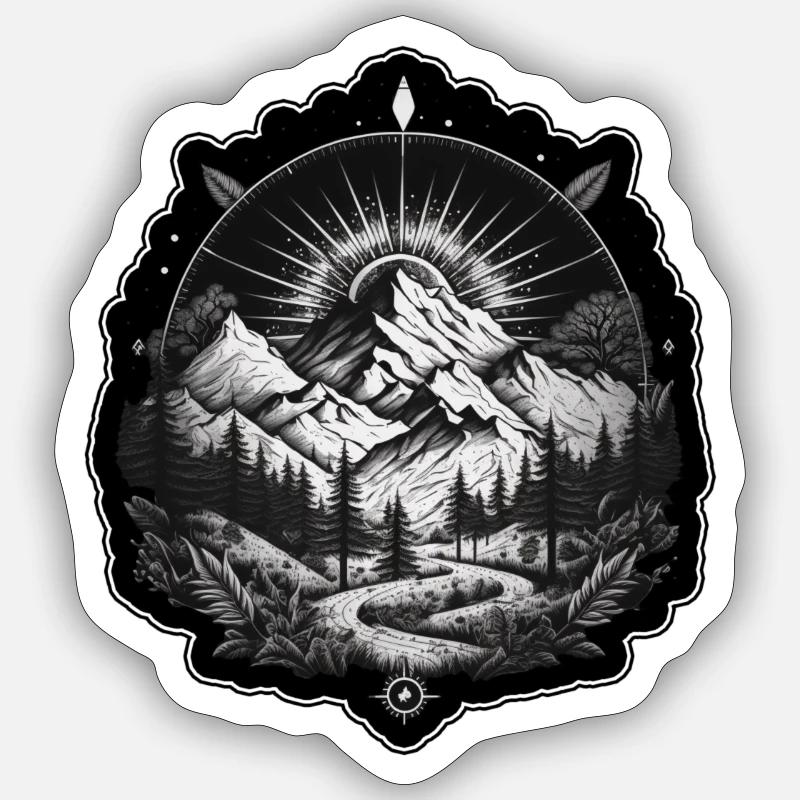 Mountains and compass 5 - Sticker size S (10 x 10 cm) - white matte