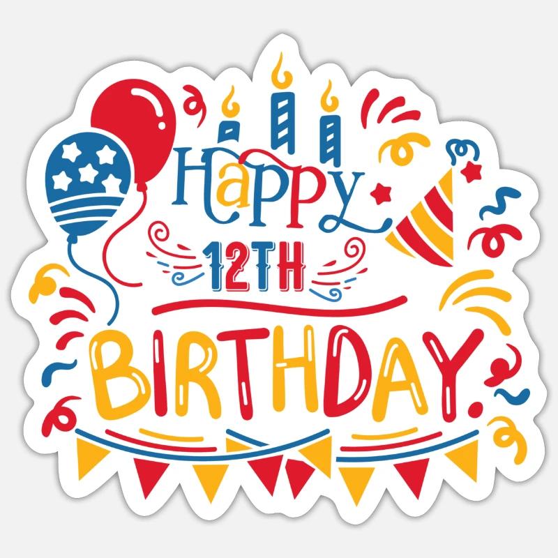 Joyeux 12e anniversaire Douze idées cadeaux de 12 ans - Sticker taille S (10 x 10 cm) - blanc mat