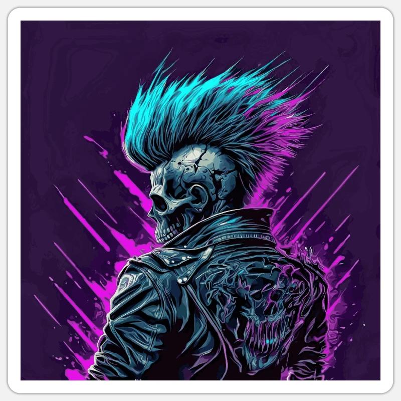 Synthwave Zombie Skull Sticker size S (10 x 10 cm)