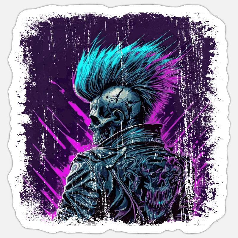 Synthwave Zombie Skull Sticker taille S (10 x 10 cm)