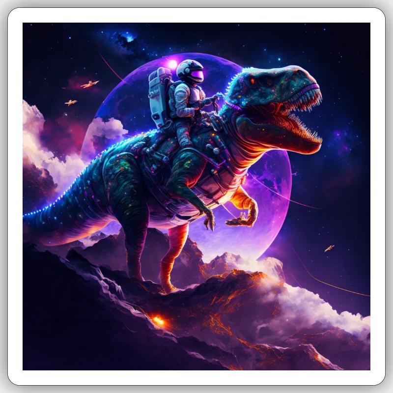 Celestial astronaut riding t rex - Sticker Größe S (10 x 10 cm) - Mattweiß