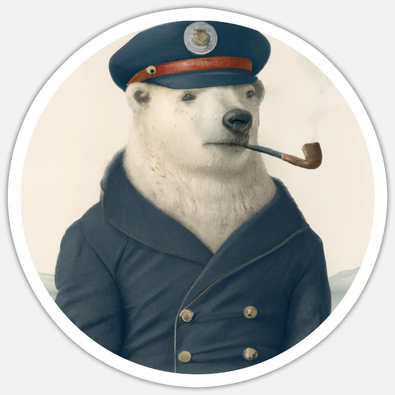 Alter Seebär - Eisbär mit Pfeife - Sticker Größe S (10 x 10 cm) - Mattweiß