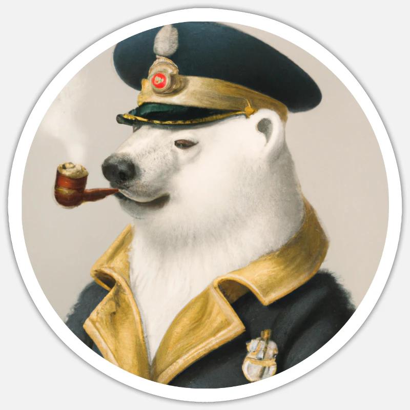 Alter Seebär - Eisbär mit Pfeife - Sticker Größe S (10 x 10 cm) - Mattweiß