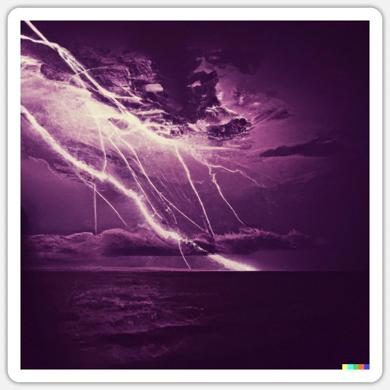 Mer orageuse, éclairs violets à l’horizon Sticker taille S (10 x 10 cm)