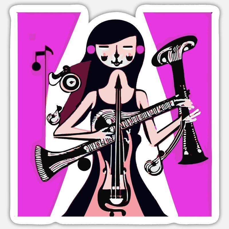 Musik Mädchen - Sticker Größe S (10 x 10 cm) - Mattweiß