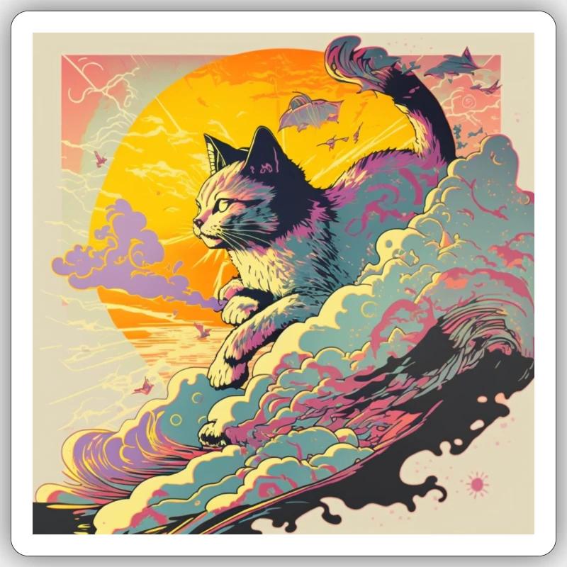 Cat Ukiyo-e - Sticker Größe S (10 x 10 cm) - Mattweiß