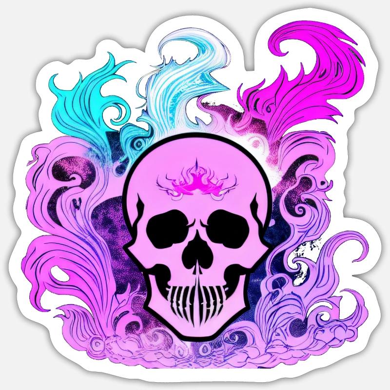 Fire Skull Smoke Pink Skeleton Flames 6 - Sticker size S (10 x 10 cm) - white matte