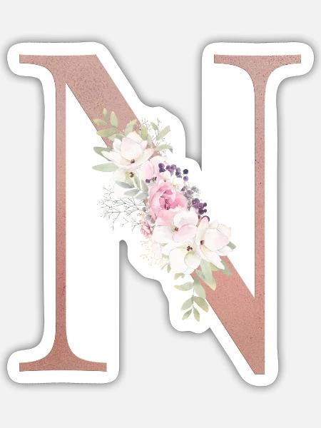 Personalisierbar Monogramm N Floral - Sticker Größe S (10 x 10 cm) - Mattweiß