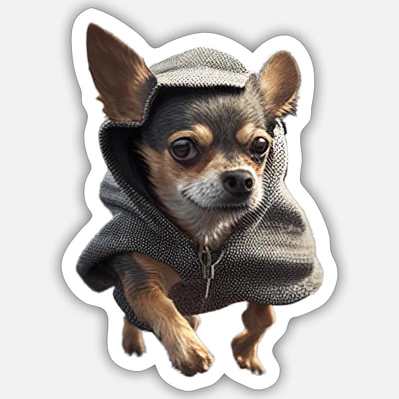Chien avec sweat à capuche - Sticker taille S (10 x 10 cm) - blanc mat