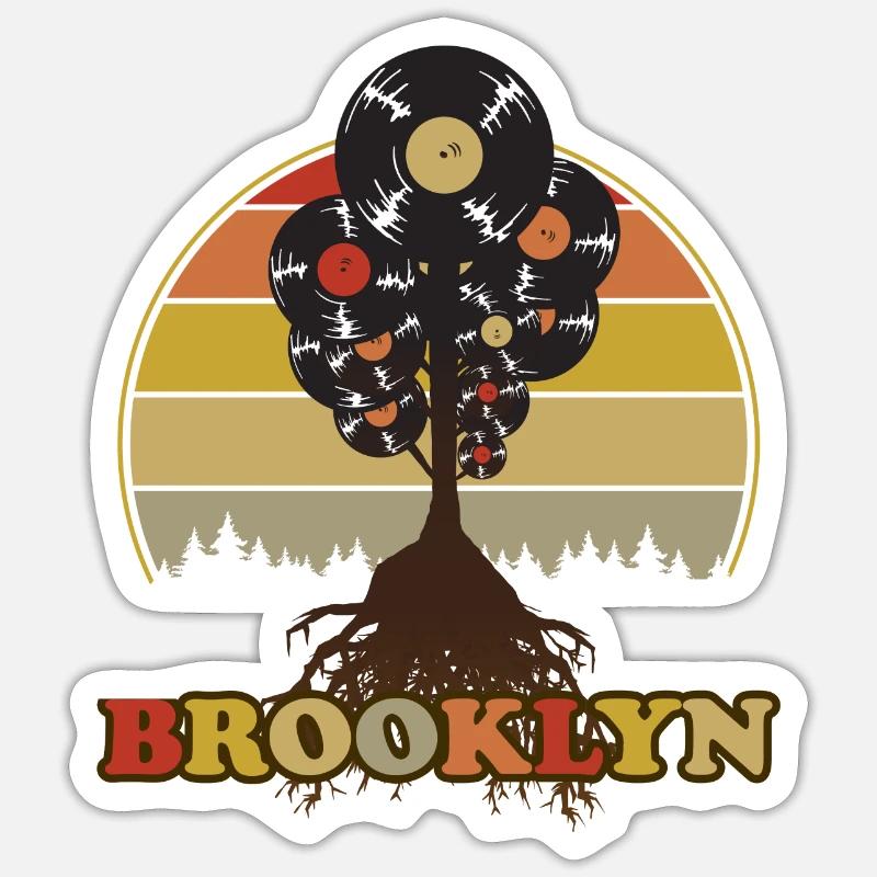 Brooklyn Music Rétro - Sticker taille S (10 x 10 cm) - blanc mat