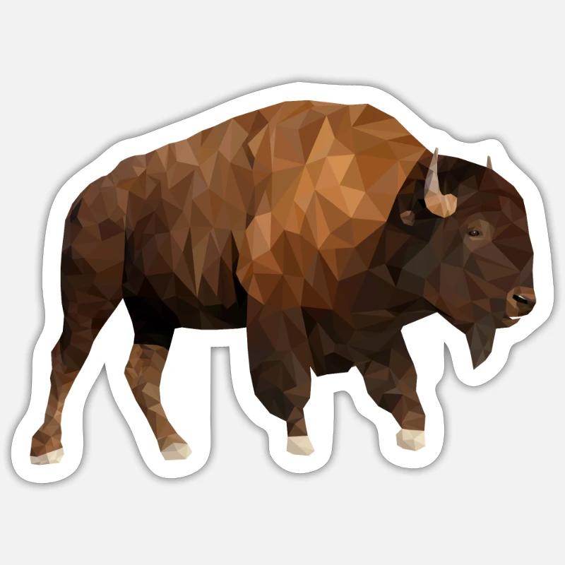 Bison - LowPoly - Sticker Größe S (10 x 10 cm) - Mattweiß
