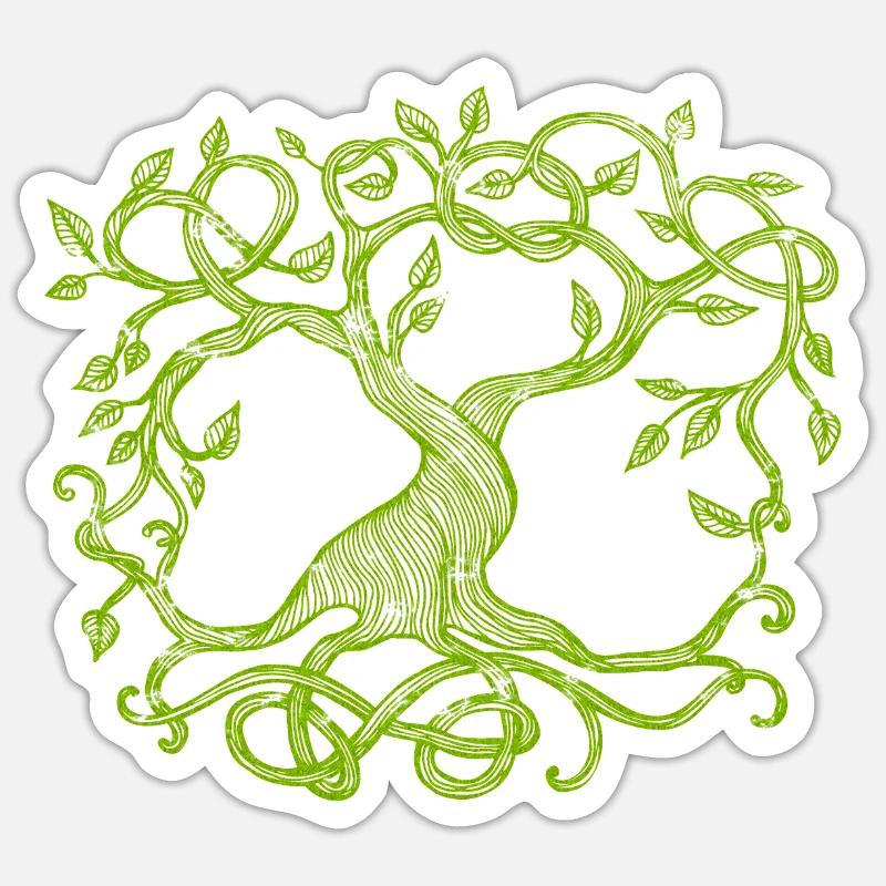 Arbre celtique, vert - Sticker taille S (10 x 10 cm) - blanc mat