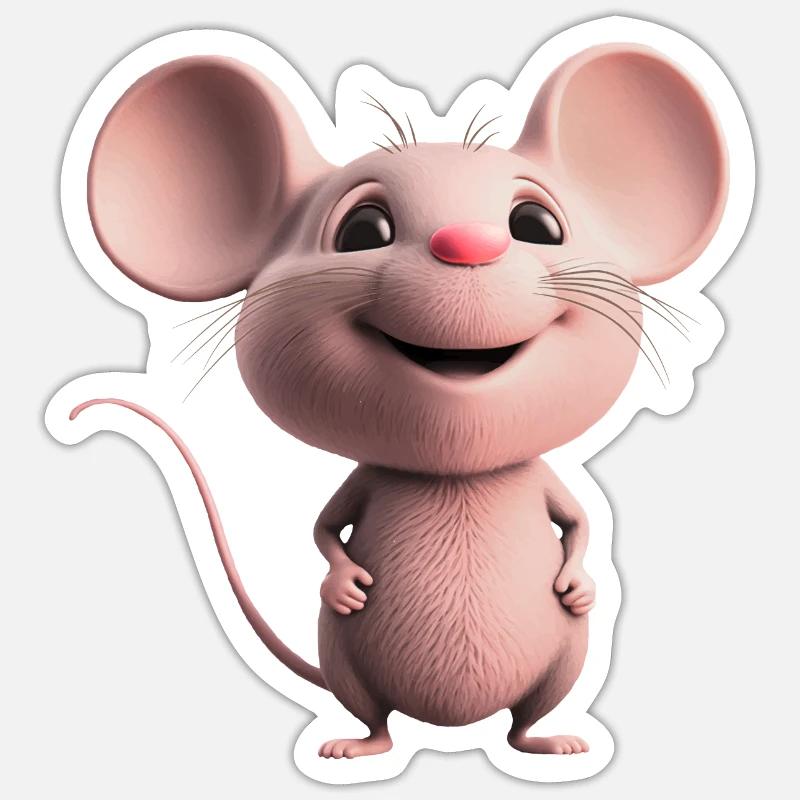 douce souris heureuse - Sticker taille S (10 x 10 cm) - blanc mat