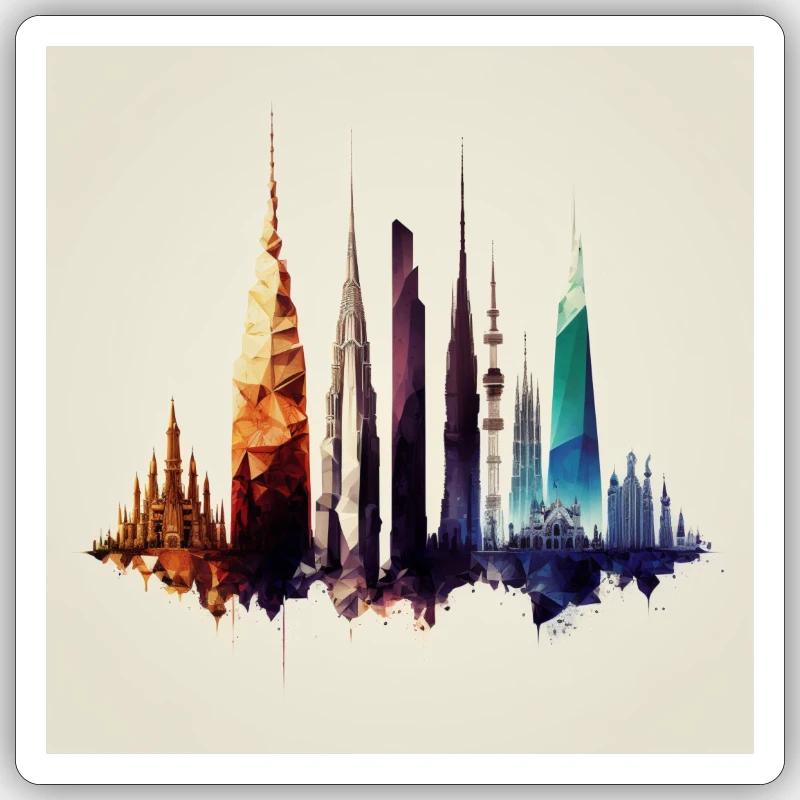 City Eiffel Tower Empire Stat - Sticker Größe S (10 x 10 cm) - Mattweiß