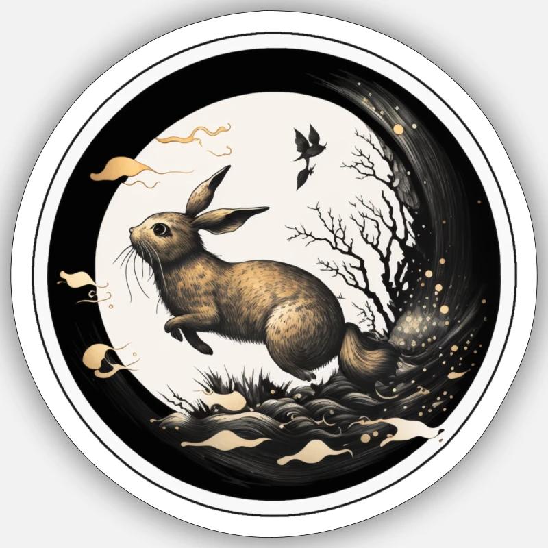 A hare jumps into a puddle Sticker size S (10 x 10 cm)