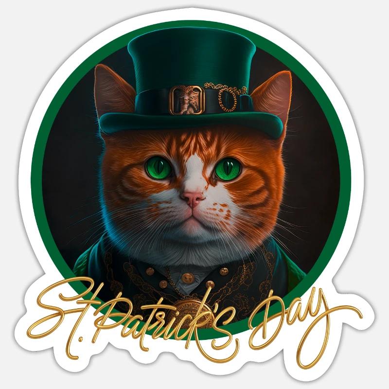 St Patrick s Day Katze - Sticker Größe S (10 x 10 cm) - Mattweiß