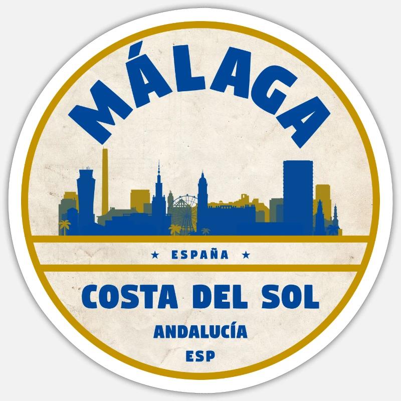 Style côtier de la Skyline de Malaga - Sticker taille S (10 x 10 cm) - blanc mat
