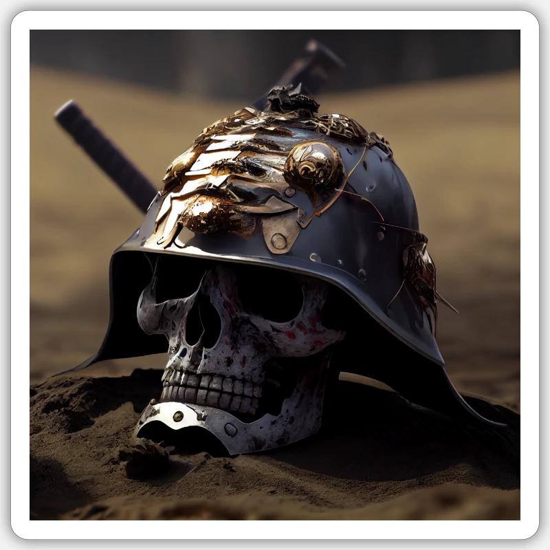 Samurai Melty Skull - Sticker size S (10 x 10 cm) - white matte