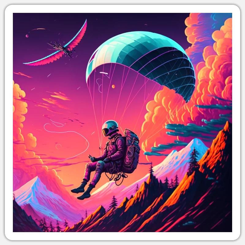 Paragliders in synthwave style - Sticker size S (10 x 10 cm) - white matte