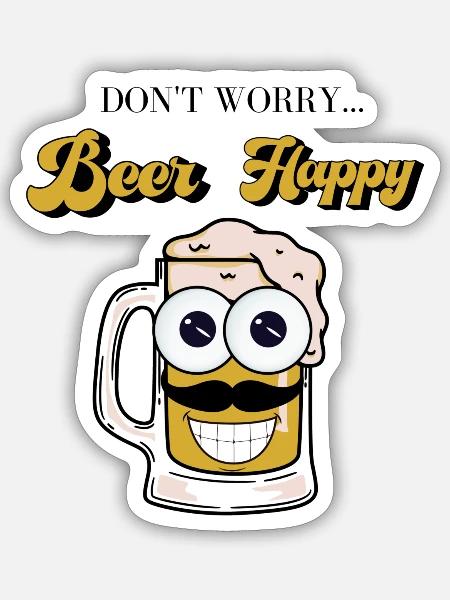 Beer Happy - Sticker Größe S (10 x 10 cm) - Mattweiß