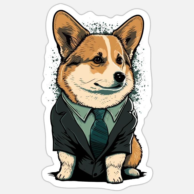 Corgi Dressedup - Sticker Größe S (10 x 10 cm) - Mattweiß