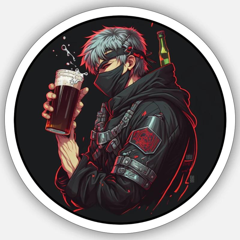 Ninja mit Bier v2 - Sticker Größe S (10 x 10 cm) - Mattweiß