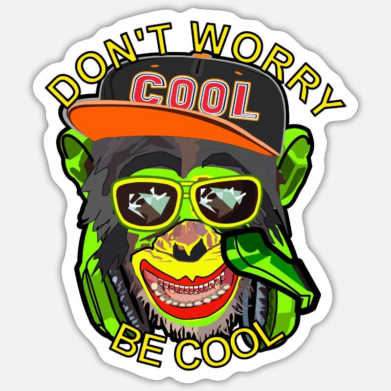 Dont worry be cool Affe mit Brillen - Sticker Größe S (10 x 10 cm) - Mattweiß
