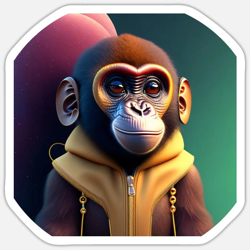 Cute monkey with jacket Sticker size S (10 x 10 cm)