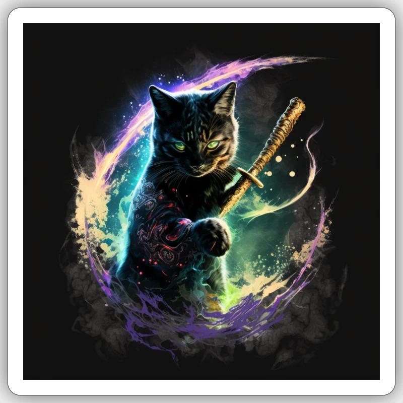 Chat ninja - Sticker taille S (10 x 10 cm) - blanc mat
