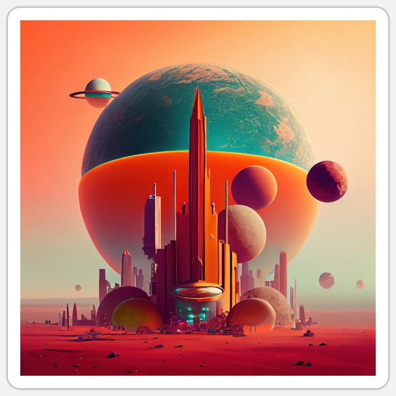 Colonisation de Mars - Sticker taille S (10 x 10 cm) - blanc mat