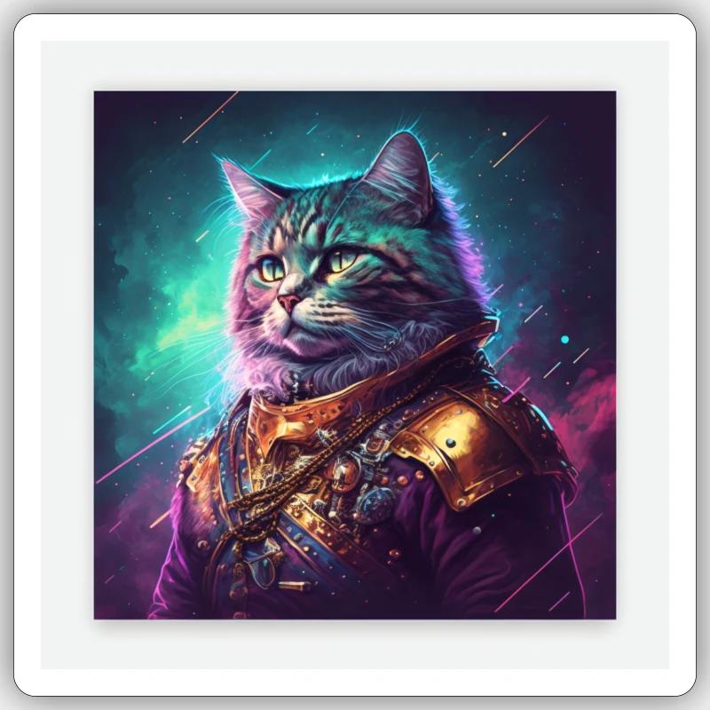Der Herrscher der Galaxy ist eine Katze - Sticker Größe S (10 x 10 cm) - Mattweiß