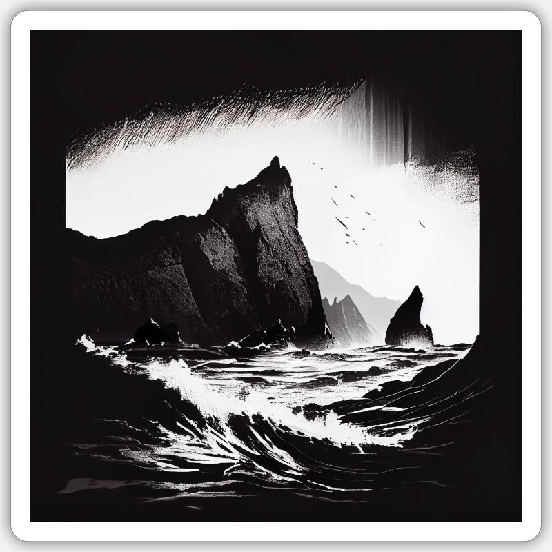 rough sea with cliffs - Sticker Größe S (10 x 10 cm) - Mattweiß