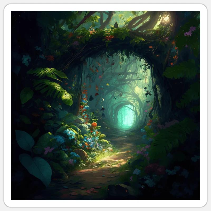 Chemin à travers une forêt enchantée version 1 Sticker taille S (10 x 10 cm)