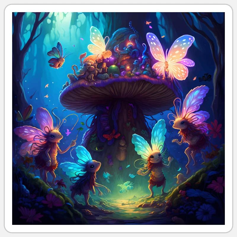 Créatures féeriques dans la forêt enchantée Version 2 Sticker taille S (10 x 10 cm)
