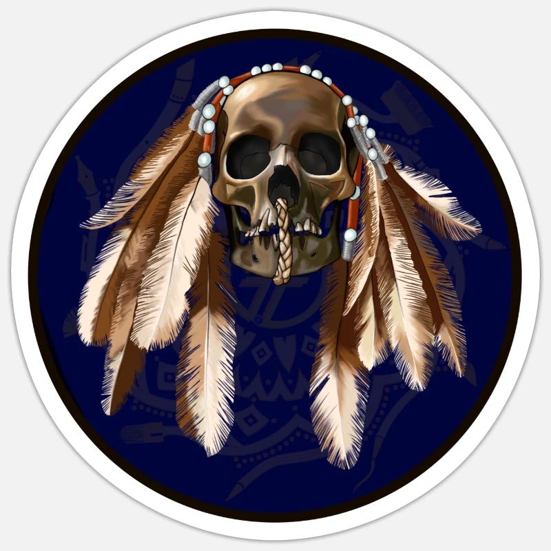 scull with feathers around Sticker size S (10 x 10 cm)