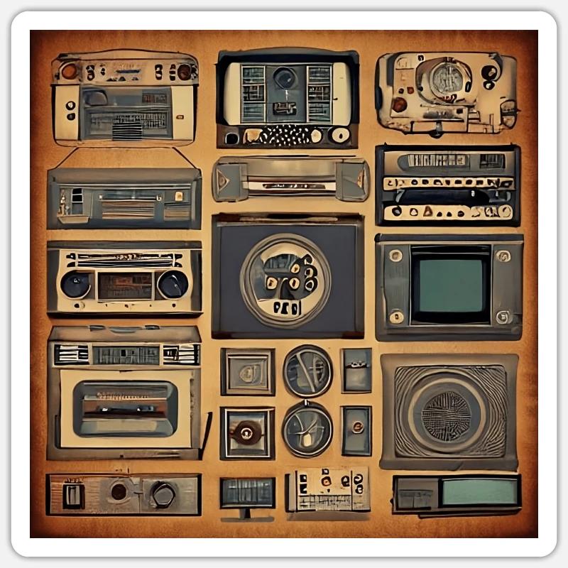 Retro electronics 80s style - Sticker size S (10 x 10 cm) - white matte