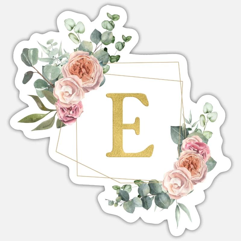 Customizable Monogram E Floral - Sticker size S (10 x 10 cm) - white matte