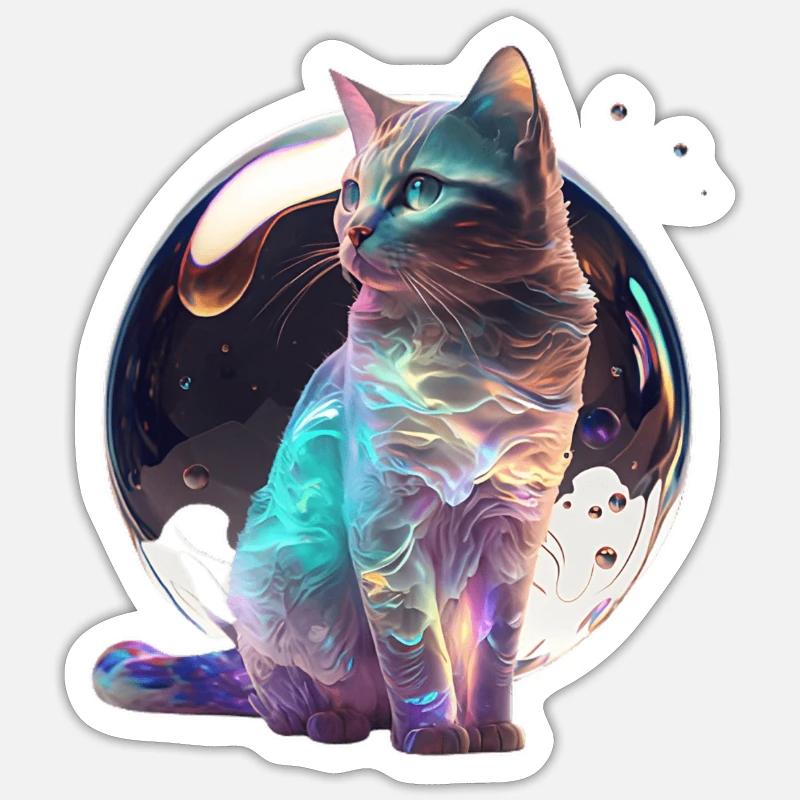 Fantastically dazzling cat - Sticker size S (10 x 10 cm) - white matte