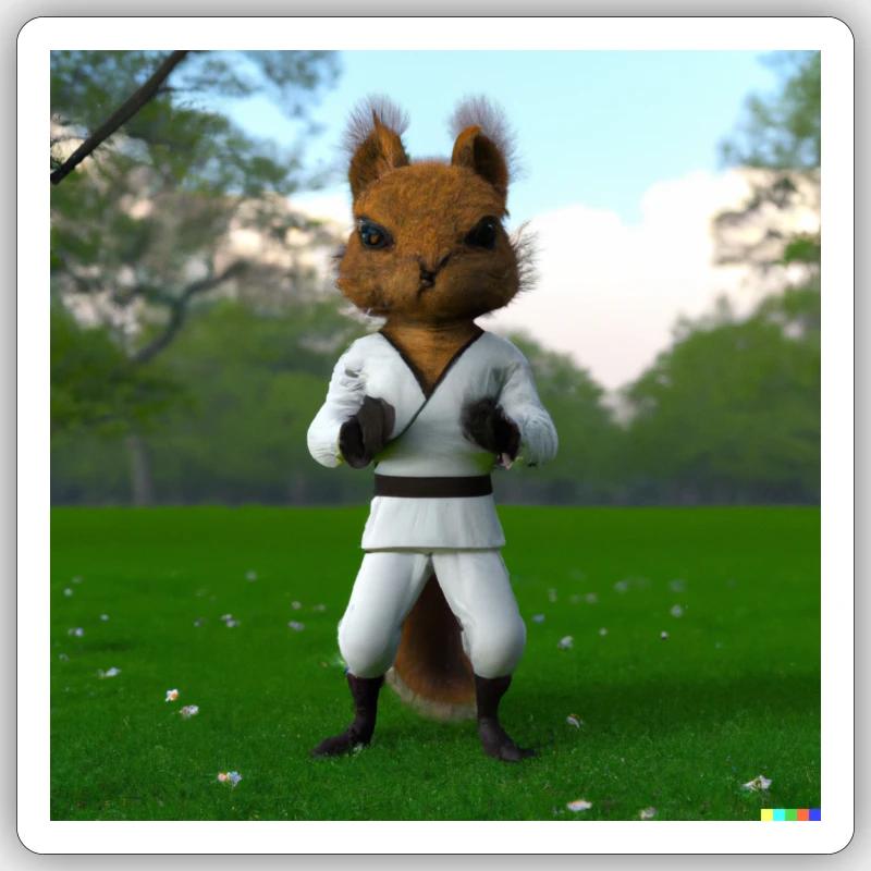 Karate Hörnchen - Sticker Größe S (10 x 10 cm) - Mattweiß