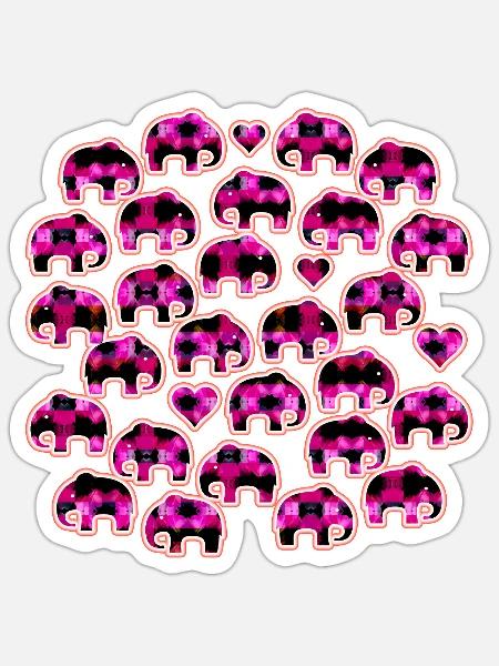Elefant und Herzen pink - Sticker Größe S (10 x 10 cm) - Mattweiß