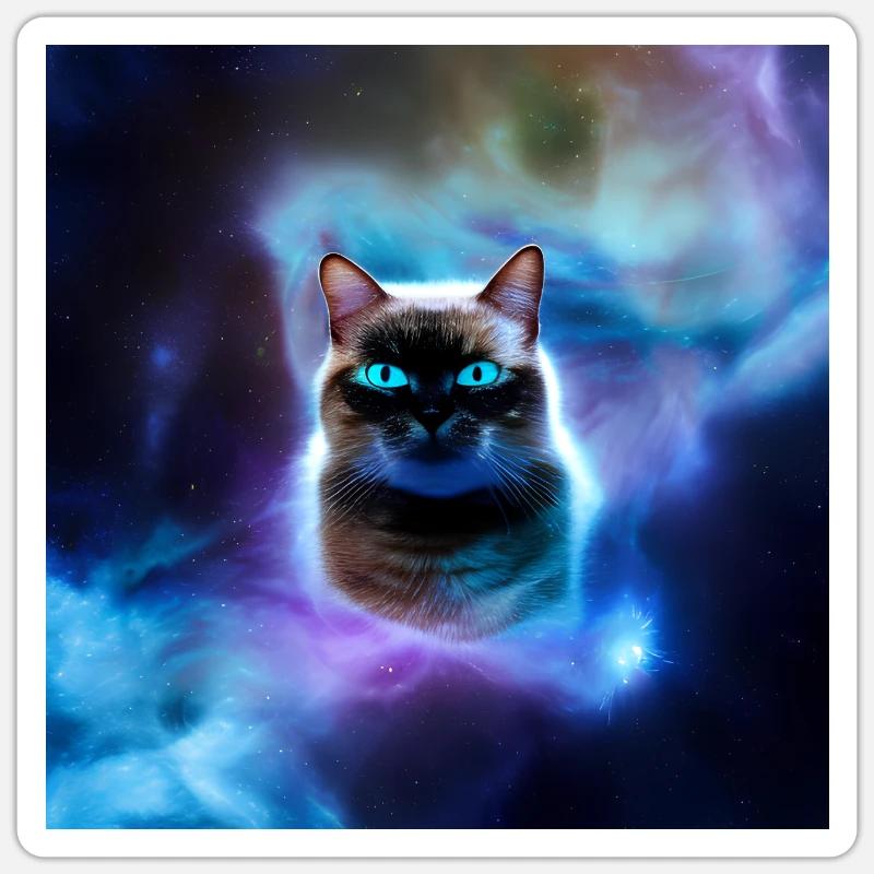 Chat dans l’espace - Sticker taille S (10 x 10 cm) - blanc mat