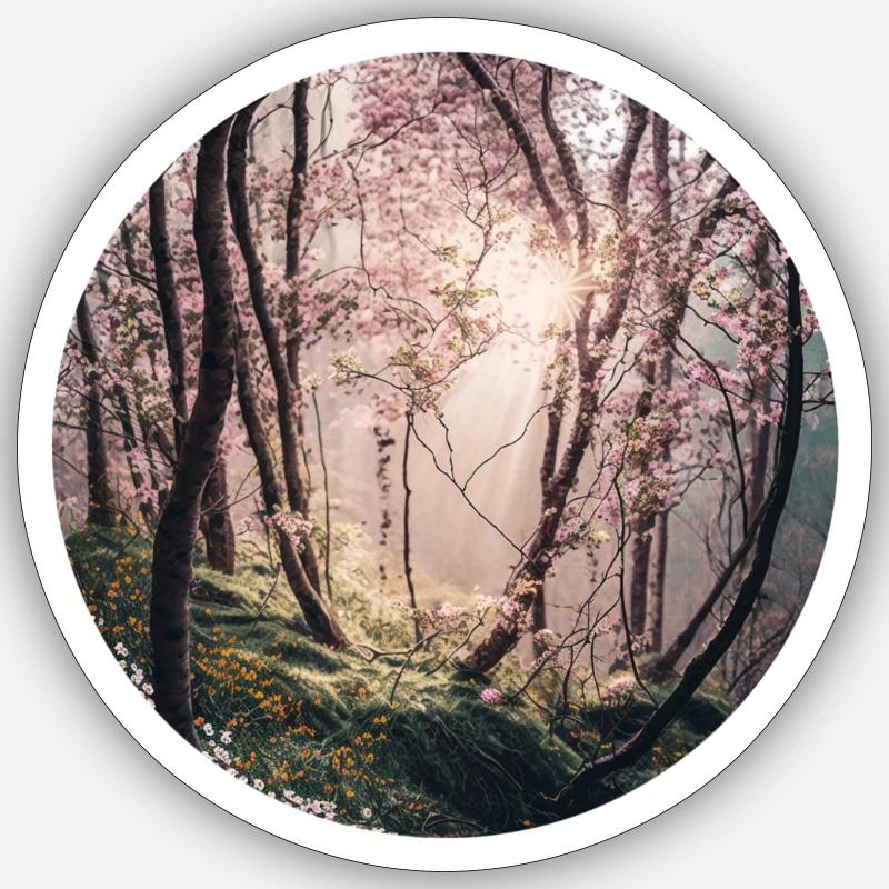 Forêt de cerisier en fleur - Sticker taille S (10 x 10 cm) - blanc mat