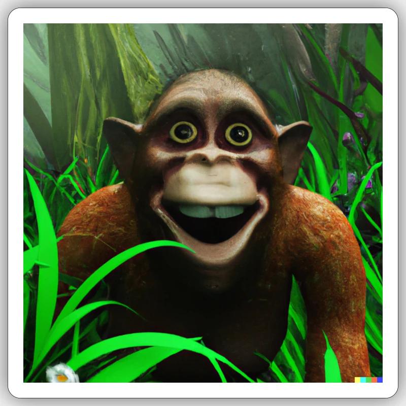 Lachender Affe im Urwald - Sticker Größe S (10 x 10 cm) - Mattweiß
