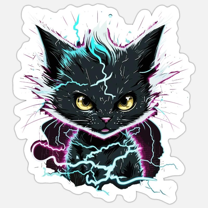 Chat de puissance - Sticker taille S (10 x 10 cm) - blanc mat