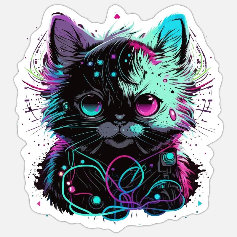 Chat électronique - Sticker taille S (10 x 10 cm) - blanc mat