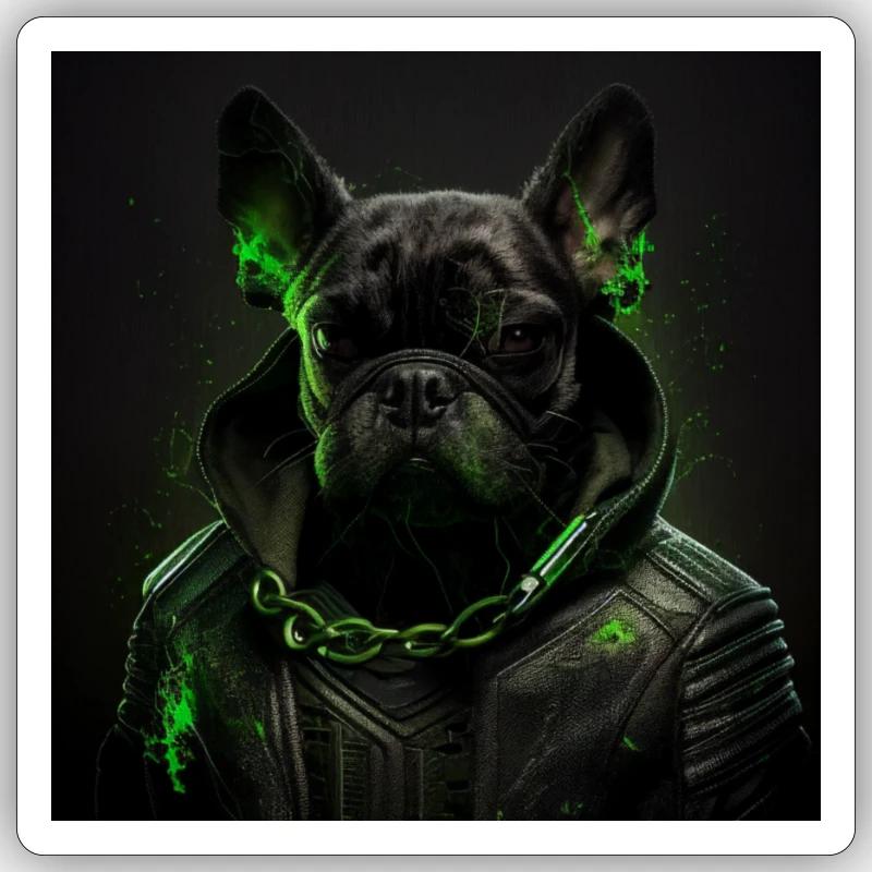 Bouledogue français dans le style « Matrix » - Sticker taille S (10 x 10 cm) - blanc mat