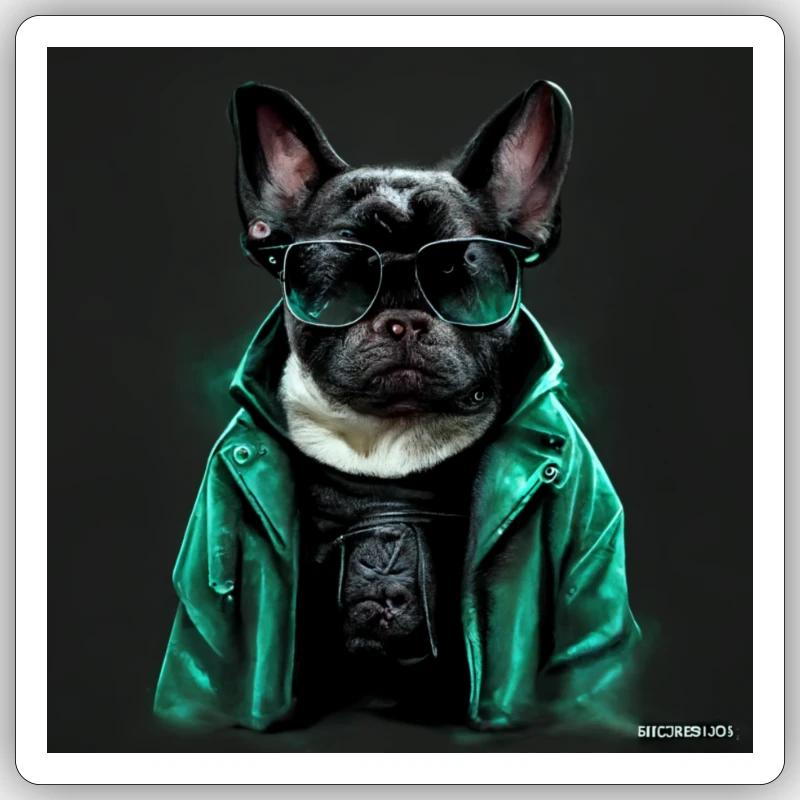Conception du bouledogue français « Cool Guy ». - Sticker taille S (10 x 10 cm) - blanc mat